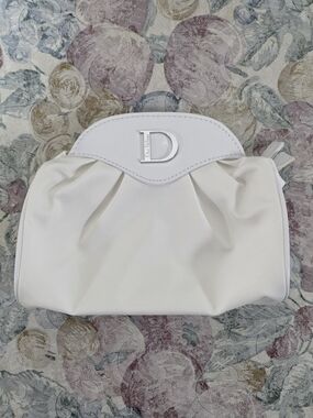 Dior Parfums White Nylon Cosmetic Bag Makeup Pouch Travel Case Zip Top Small